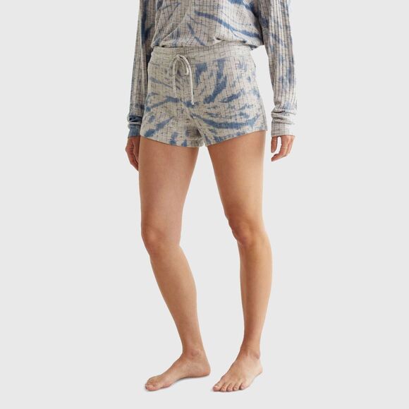 Lucky Brand Women Ivory/Navy Tie Dye Viscose Knit Rib Drawstring Shorts Size L - Picture 3 of 4